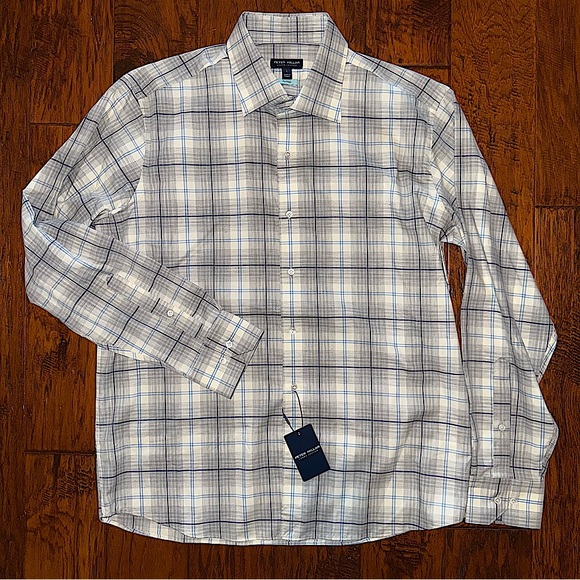 Peter Millar Crown Crafted Axe Winter Soft Twill Shirt British Grey Men’s Large - Picture 4 of 15